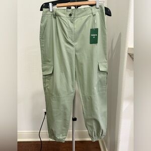 New Halara Cargo Jogger Pants Womens Medium Green Cotton Elastic Cuffs Pockets